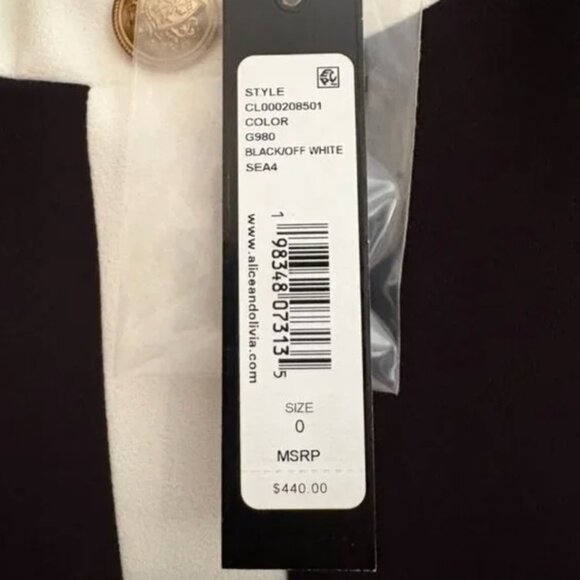 NWT Alice & Olivia Coley Button Mini Shift Dress Black/White Women Size 0 - Picture 11 of 15